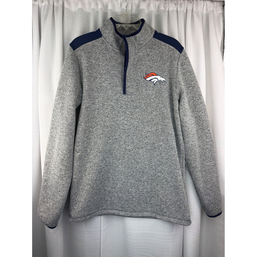 NFL Denver Broncos Mens Gray Heathered Quarter Button Fleece Pullover Sweater M